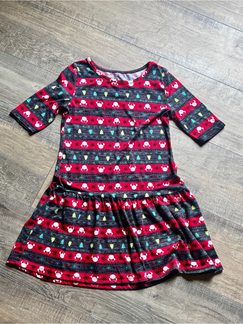 Disney Minnie Mouse Christmas Dress Girls Medium 7/8 Holiday Long Sleeve